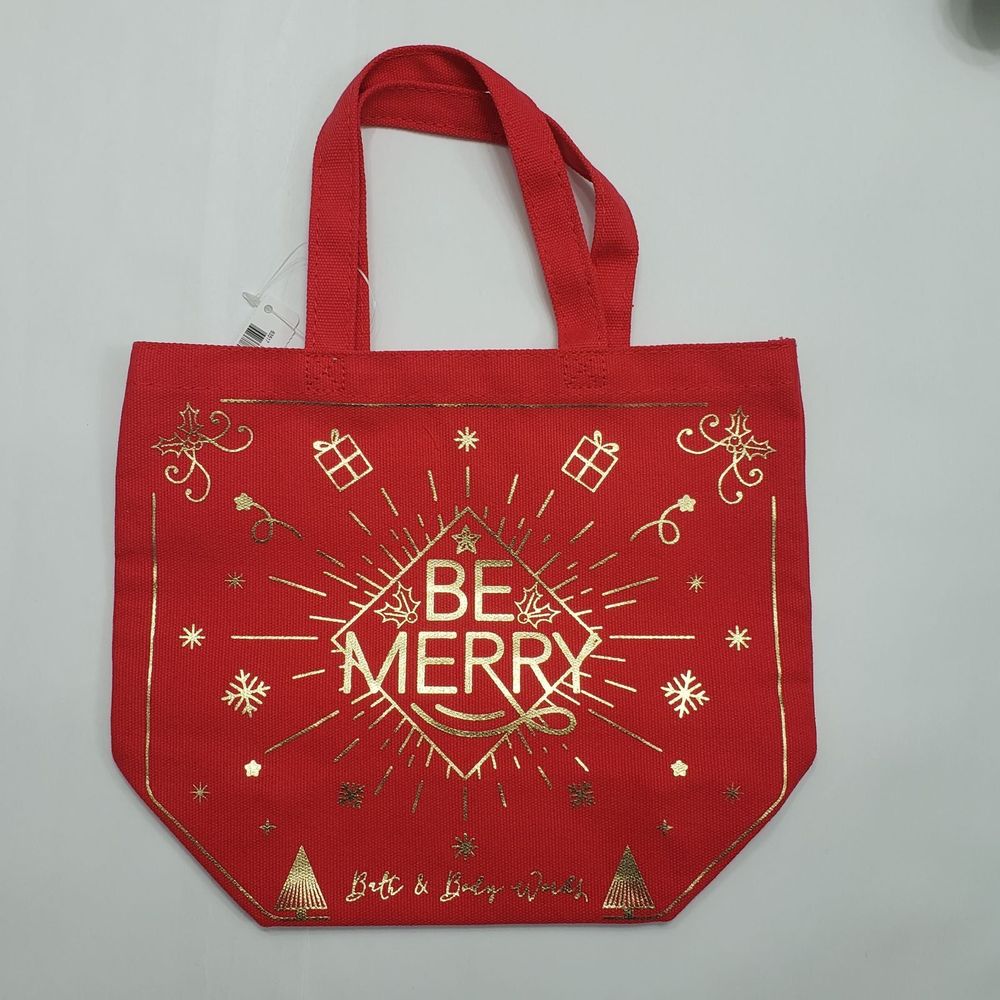 Bath & Body Works "Be Merry" Red Canvas Gift Bag Reusable